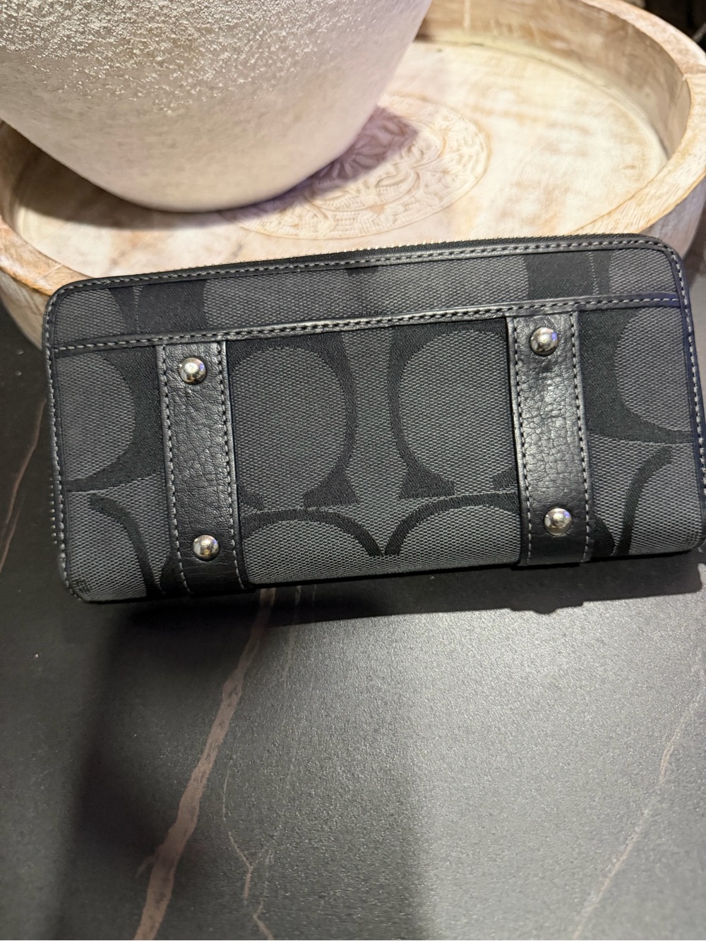 Coach Black and Gray Signature Canvas Zip Wallet with Buckle Detail - Picture 5 of 9